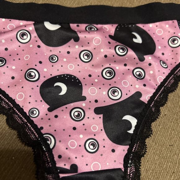 Morvia 3pk lace trim Skater goth Emo Bikini panties Large plus size skulls Pink - Picture 12 of 12